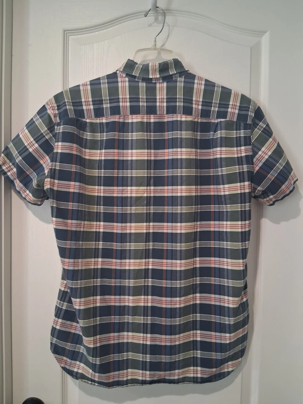 J.CREW Men L Oxford Cotton Plaid Button-Up Shirt Short Sleeve Blue Green